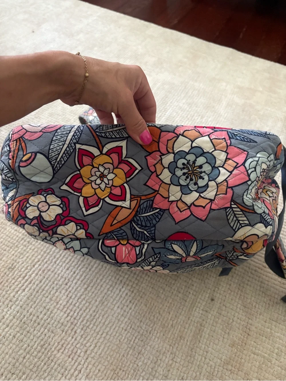 Vera Bradley Quilted Campus Backpack/ Floral Gray and Pink